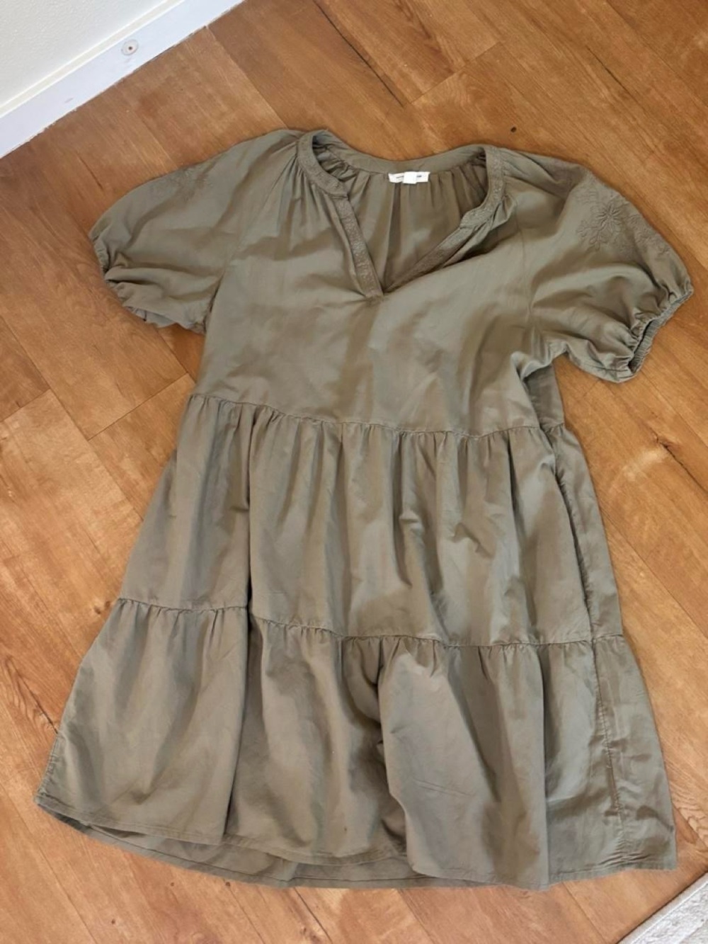 Olive Green Puff Sleeve Tiered Dress